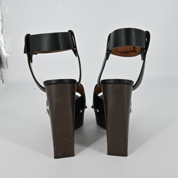 GIVENCHY Black Studded Leather Wooded Platforms Size 37 - Picture 3 of 16